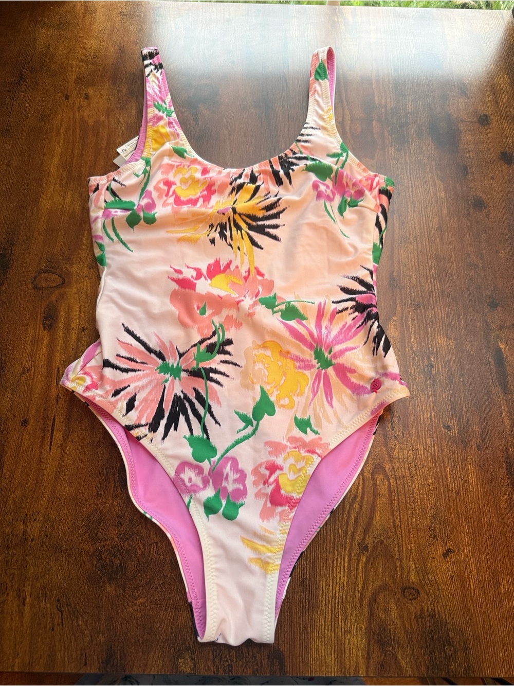 Scotch & Soda Pink Floral One-Piece Swimsuit with Green & Yellow Accents